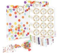 KUBDPQOR Sacchetti Regalo 30 Pezzi con 36 Adesivi Rotondi, Buste Carta Kraft 13x19x3.5cm, Multicolore per Compleanno, Matrimonio, Festa Bambini, Eventi Decorativi