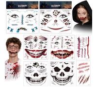 KUBDPQOR Set di Tatuaggi temporanei per Il Viso per Halloween - 8 Pezzi - Design Spaventosi, Facili da Applicare, Duraturi, per Adulti e Bambini, Vari Colori e temi
