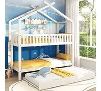 kubeier Letto per Bambini 90 x 200 cm con Scala, Letto a Castello per Bambini con Rete a doghe e Protezione anticaduta, Tre posti Letto, allungabile, Design salvaspazio, Bianco