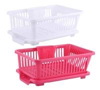 Kuber Industries 2 scolapiatti in plastica con vassoio di scarico automatico dell'acqua | scolapiatti dopo il lavaggio con vassoio e porta cucchiaio, perfetto per piccoli spazi in cucina, bianco e