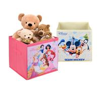 Kuber Industries Confezione da 2 scatole portaoggetti per cassetti, con manico, organizer per vestiti, libri, giocattoli, cancelleria, scatola quadrata per giocattoli, stampa Disney, rosa e crema