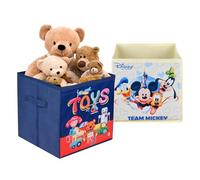 Kuber Industries Confezione da 2 scatole portaoggetti per cassetti, con manico, organizer per vestiti, libri, giocattoli, cancelleria, scatola quadrata per giocattoli, stampa Disney, blu navy e crema