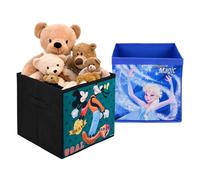 Kuber Industries Confezione da 2 scatole portaoggetti quadrate per giocattoli, organizer per vestiti, libri, giocattoli, cancelleria, cassetti con manico, stampa Disney, nero e blu
