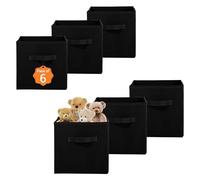 Kuber Industries Scatola portaoggetti quadrata pieghevole in tessuto non tessuto, per armadio, multiuso, per giocattoli per bambini, vestiti per bambini, maniglia attaccata, tinta unita, colore nero