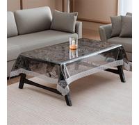 Kuber Industries Tovaglia in PVC trasparente per tavolo da 4 posti, 101 x 152 cm, multiuso, per feste ed eventi, stampa con foglie, colore nero