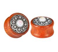 KUBOOZ (1 paio di tappi per le orecchie a forma di fiore in stile vintage, con opale centrale, per tunnel e barella, Legno, opale di legno, opale