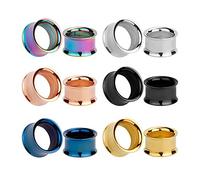KUBOOZ 12 pz Set Colorato In Acciaio Inox Vite MIX Tappi Orecchie Tunnel Calibri Barella Piercing, Acciaio inossidabile,Acciaio legato