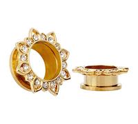KUBOOZ Gioielli Oro Placcato Fiore In Acciaio Inox Cristallo Gemme Vite Indietro Tappi Orecchie Calibri Venduto in Coppie, Acciaio inossidabile