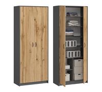 KUBUTKU - Armadietto multiuso con 2 ante e 8 ripiani, libreria, armadio da ufficio, armadio per la casa, 180x74x35cm (Grafite/Rovo Wotan)