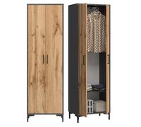 KUBUTKU Armadio guardaroba con asta appendiabiti estraibile e un ripiano, armadio per corridoio, camera da letto, spogliatoio 192x60x35cm Grafite/Rovere Wotan