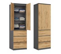 KUBUTKU Armadio multiuso con 3 cassetti, 3 scomparti e 2 ante per camera da letto, soggiorno o corridoio, 180,5 x 50 x 40 cm (grafite/rovere Wotan)