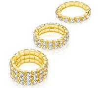 Kucheed 3 Pezzi Anello Elastico con Strass, Set di Anelli Impilabili con Cristalli Alla Moda, Anello con Fascia per Dita dei Piedi Carino, Anello per Pollice e Mignolo Scintillante per Donna (Oro)