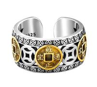 Kucheed Anello Feng Shui PiXiu Mantra, Anelli di Barretta Buona Fortuna Buddista d'Argento,Mani Amuleto Mantra Gioielli,Regalo per Fascia Regolabile con Anello Aperti Vintage per Uomo Donna (K)