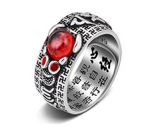 Kucheed Anello Feng Shui PiXiu Mantra, Anelli di Barretta Buona Fortuna Buddista d'Argento,Mani Amuleto Mantra Gioielli,Regalo per Fascia Regolabile con Anello Aperti Vintage per Uomo Donna (F)