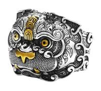Kucheed Anello Feng Shui PiXiu Mantra, Anelli di Barretta Buona Fortuna Buddista D'argento,MANI Amuleto Mantra Gioielli,Regalo per Fascia Regolabile con Anello Aperti Vintage per Uomo Donna (L)