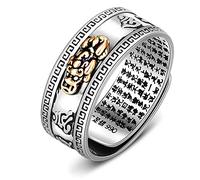 Kucheed Anello Feng Shui PiXiu Mantra, Anelli di Barretta Buona Fortuna Buddista d'Argento,Mani Amuleto Mantra Gioielli,Regalo per Fascia Regolabile con Anello Aperti Vintage per Uomo Donna (I)