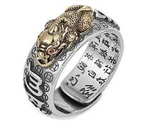 Kucheed Anello Feng Shui PiXiu Mantra, Anelli di Barretta Buona Fortuna Buddista d'Argento,Mani Amuleto Mantra Gioielli,Regalo per Fascia Regolabile con Anello Aperti Vintage per Uomo Donna (C)