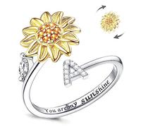 Kucheed Anello Fidget Per Donna, Anello Spinner Regolabile Con Girasole, Cerchio Con Lettera Di Ansia Antistress Impilabile in Argento, Inciso 'You Are My Sunshine'All Interno Del Gioiello(A)