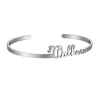 Kucheed Bracciale Personalizzato con Nome, Bracciale Rigido in Acciaio Inossidabile Placcato Oro 18K, 3MM Bracciale con Lettera Incisa, Regalo Ricordo Unico per Compleanno Festa Della Mamma (Argento)