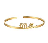 Kucheed Bracciale Personalizzato con Nome, Bracciale Rigido in Acciaio Inossidabile Placcato Oro 18K, 6MM Bracciale con Lettera Incisa, Regalo Ricordo Unico per Compleanno Festa Della Mamma (Oro)