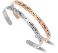 Kucheed Braccialetti Motivazionali, Bracciale Rigido in Acciaio Inossidabile con Incisione Personalizzata di un Mantra, A True Friendship is a Journey Without an En, Gioielli da Polso Regolabili (C)