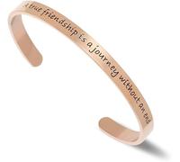 Kucheed Braccialetti Motivazionali, Bracciale Rigido in Acciaio Inossidabile con Incisione Personalizzata di un Mantra, A True Friendship is a Journey Without an En, Gioielli da Polso Regolabili (B)