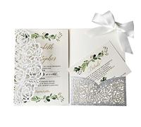 KUCHYNEE 20 pezzi Invito a nozze taglio laser argento con RSVP bowknot per biglietti di fidanzamento feste e inviti matrimonio (argento glitter)