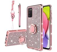 Kudini Custodia per Samsung Galaxy A03S, Galaxy A03S, custodia per donna in TPU trasparente e morbido e di lusso, con cinturino per Samsung Galaxy A03S (rosa glitterata)