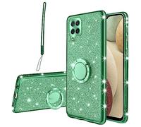 KuDiNi Custodia per Samsung Galaxy A12, A12 Samsung Phone Case per le donne Glitter Crystal Soft Clear TPU Custodia protettiva di lusso Bling con cinturino cavalletto per Samsung A12 (Glitter verde)