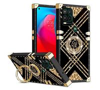 Kudini Custodia quadrata per Motorola G Stylus 5G per donne, antiurto in poliuretano termoplastico, con bordo di lusso classico, protezione completa con cavalletto per Moto G Stylus 5G (fiore nero)