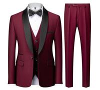 KUDMOL Abito da uomo 3 pezzi Slim Fit con un bottone, sciarpa, revers per matrimonio, evento formale, completo con blazer, gilet e pantaloni, rosso vivo, M