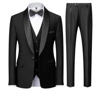 KUDMOL Completo da uomo 3 pezzi slim fit con un bottone risvolto a scialle per matrimonio ballo di fine anno blazer gilet pantaloni set, Nero , XL