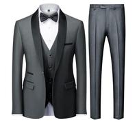 KUDMOL Completo da uomo 3 pezzi vestibilità slim fit un bottone risvolto a scialle per matrimonio ballo di fine anno blazer gilet set pantaloni, Grigio, L
