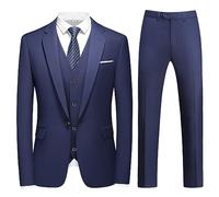 KUDMOL Completo da Uomo con Bottone, Smoking Classico Blazer, Gilet e Pantaloni (Blu Scuro, L)