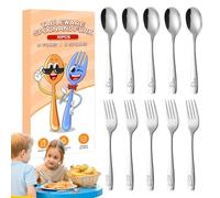 Küchenhelfer Set - Küchenutensilien Set | Kinder Utensilien | Küchen Utensilien | Easy Grip Dinosaurier graviertes Geschirr, Edelstahl 5 -Gabeln und 5 Löffel für das Mittagessen in der Schule