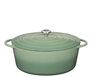 Küchenprofi Casseruola in ghisa con coperchio ovale, giada, 35 cm, casseruola, forno olandese, casseruola smaltata, per tutti i piani cottura (induzione inclusa), per stufare, cuocere e arrostire