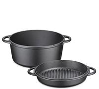 Küchenprofi Casseruola per barbecue in ghisa smaltata per barbecue, braciere e tutti i piani cottura, compresi quelli a induzione, utilizzabile in forno, coperchio utilizzabile come bistecchiera, Ø 26