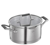 Küchenprofi COOK BOLOGNA - Pentola in acciaio inox con coperchio in vetro di sicurezza, adatta a induzione, versatore, con colino fine e grossolano, fondo multistrato, Ø 20 cm