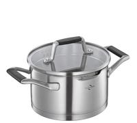 Küchenprofi COOK BOLOGNA - Pentola in acciaio inox con coperchio in vetro di sicurezza, adatta a induzione, versatore, pentola con filtro fine e grossolano, fondo multistrato, Ø 16 cm