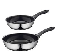Küchenprofi COOK ROMA - Set di 2 padelle con rivestimento antiaderente senza PFAS, fondo multistrato, per induzione, 180 °C, in acciaio inox, bordo alto, Ø 24 e 28 cm