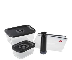 Küchenprofi EASYFRESH Set sottovuoto | 5 pezzi | 1 pompa a vuoto manuale 1 contenitore sottovuoto S e L, 2 sacchetti sottovuoto 22 x 21 cm | vetro borosilicato, plastica di alta qualità | preparazione