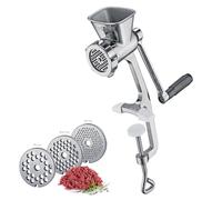 Küchenprofi Solido tritacarne manuale in acciaio inox 2.0, con 3 dischi forati, inserto per pasticceria e 3 set di riempimento per salsicce, con morsetto da tavolo extra grande, 12 x 10 x 40 cm