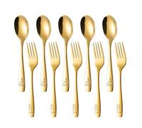 Küchenutensilien Set - Küchenhelfer Set | Kinder Utensilien | Küchen Utensilien | Easy Grip Dinosaurier graviertes Geschirr, Edelstahl 5 -Gabeln und 5 Löffel für das Mittagessen in der Schule