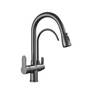 Küchenwasserhahn mit gereinigtem Wasserfilter, herausziehbar, 2/3-Wege-Heiß-Kalt-Mischbatterie, Spülbeckenkran, Küchengetränk, einfache Installation (Gun Grey A)