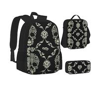 KUEhhhr Northern Lights Polar Bear - Set di borse per la scuola con borsa per il pranzo, astuccio per matite, zaino da viaggio per computer portatile, set da 3 pezzi, Modello ornamentale del cranio