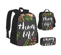 KUEhhhr Northern Lights Polar Bear - Set di borse per la scuola con borsa per il pranzo, astuccio per matite, zaino da viaggio per computer portatile, set da 3 pezzi, Thug Life Fiori, One Size, Zaino