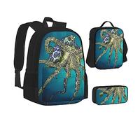 KUEhhhr Northern Lights Polar Bear - Set di borse per la scuola con borsa per il pranzo, astuccio per matite, zaino da viaggio per computer portatile, set da 3 pezzi, Polpo Anellato Blu, One Size