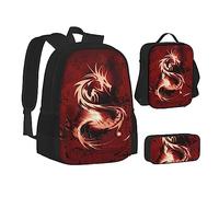 KUEhhhr Northern Lights Polar Bear - Set di borse per la scuola con borsa per il pranzo, astuccio per matite, zaino da viaggio per computer portatile, set da 3 pezzi, Drago rosso sangue, One Size