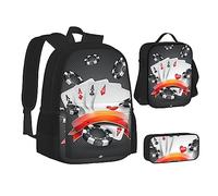 KUEhhhr Northern Lights Polar Bear - Set di borse per la scuola con borsa per il pranzo, astuccio per matite, zaino da viaggio per computer portatile, set da 3 pezzi, Torneo di poker, One Size, Zaino