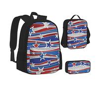 KUEhhhr Northern Lights Polar Bear - Set di borse per la scuola con borsa per il pranzo, astuccio per matite, zaino da viaggio per computer portatile, set da 3 pezzi, Stelle patriottiche strisce